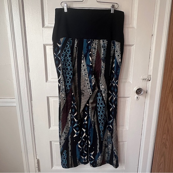 Women With Control Flare Leg Pants 1XP Stretch Flowy Retro Geometric Print Boho - Picture 9 of 16